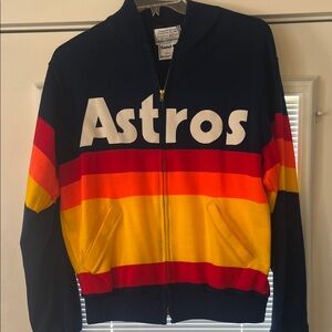 Astros Retro Stripe Zip-Up Sweater Jacket - Navy/Red/Orange/Yellow